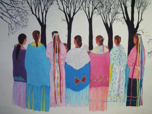 painting of indigenous elders gathered around