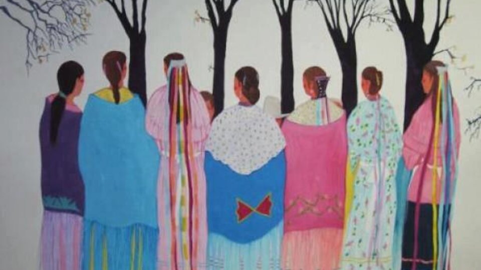 painting of indigenous elders gathered around
